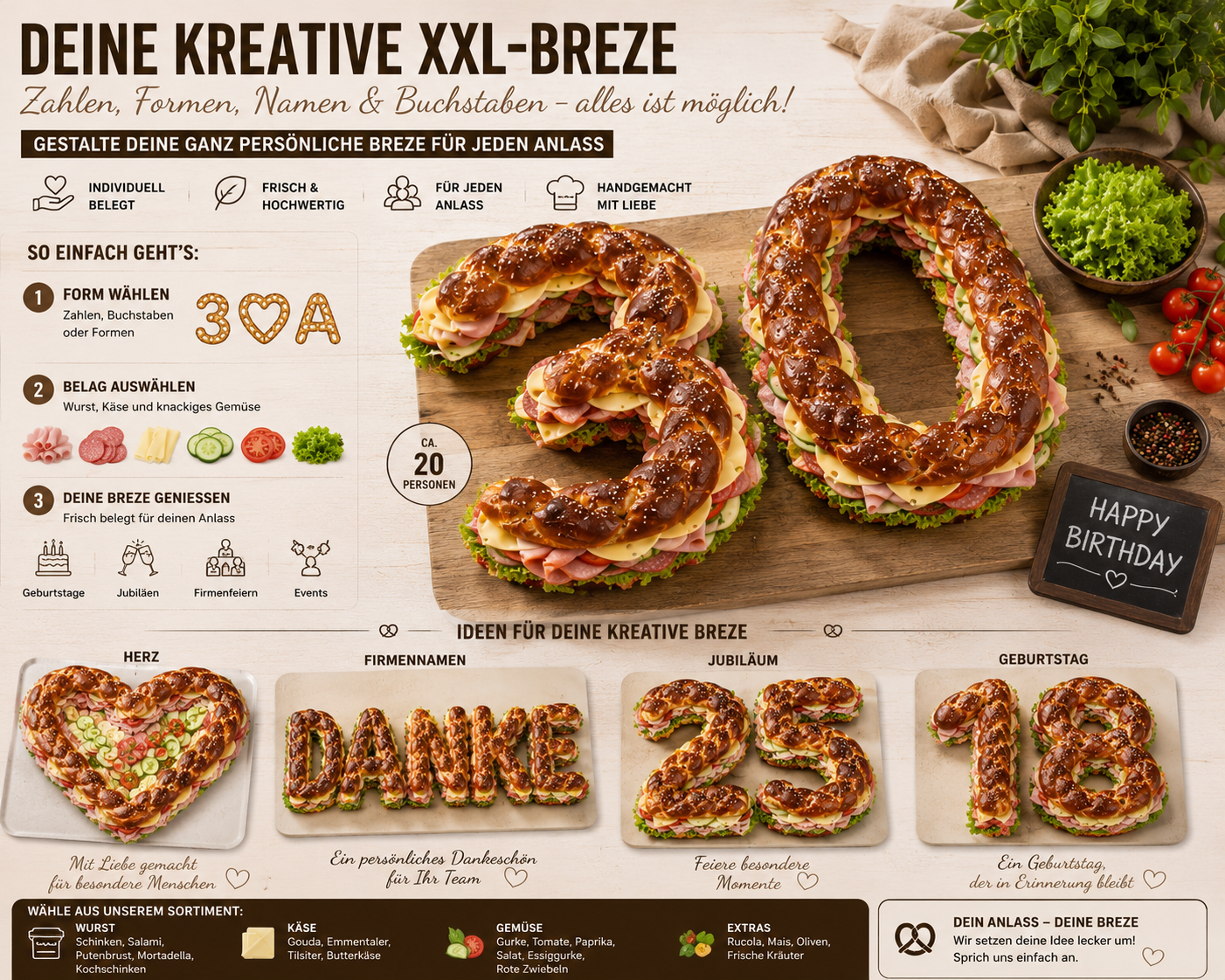Belegte XXL-Breze und Brotzeit-Catering